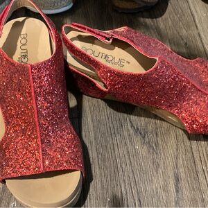 Corkys Red Glitter Wedge Sandals